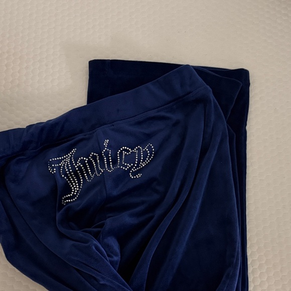 Juicy Couture Pants - Juicy Couture Navy Velour Pants with Silver Embellishments